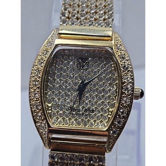 Victoria Wieck Gold Tone Pave Crystal Watch New Battery Womens Quartz Bracelet - Picture 4 of 10